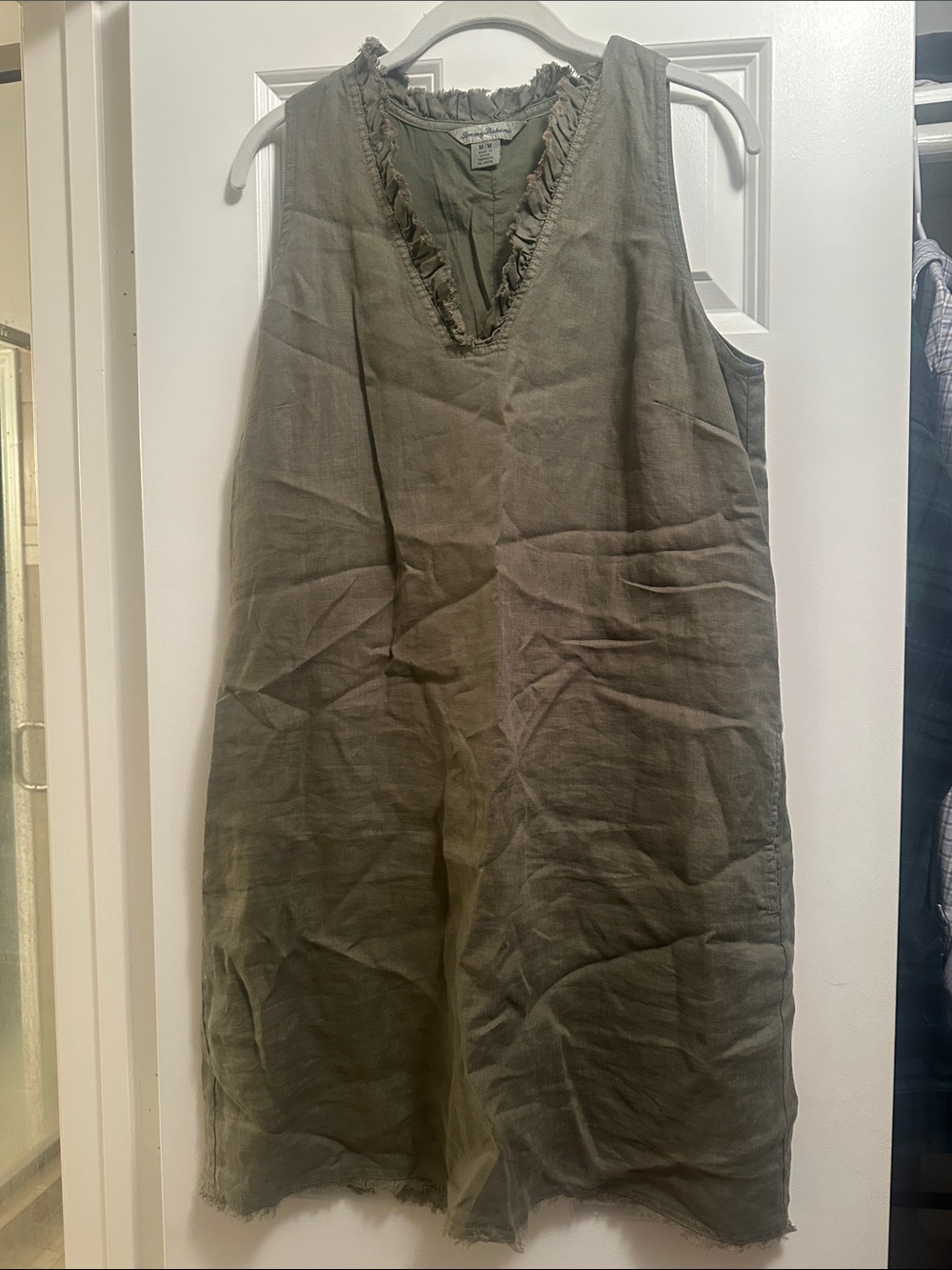 Tommy Bahama Olive Frayed V-Neck Linen Jumpsuit